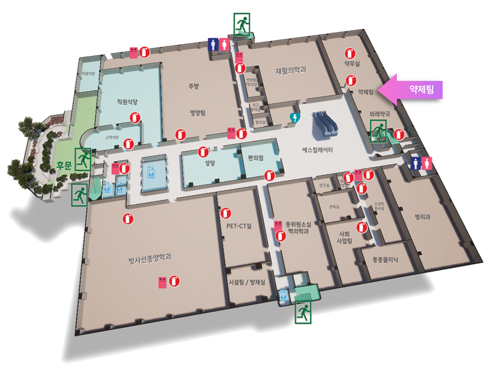 본관 지하1층 약제팀 원내배치도